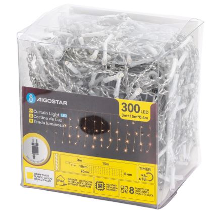 Aigostar - LED božićna svjetlosna girlanda za vanjsku upotrebu 300xLED/8 funkcija 15x0,4 m IP44 topla bijela