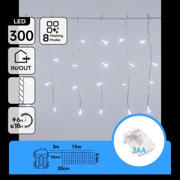 Aigostar - LED vanjski božićni niz 300xLED/8 funkcija 3xAA 18x0,4m IP44 hladno bijela