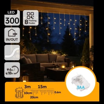 Aigostar - LED vanjski božićni niz 300xLED/8 funkcija 3xAA 18x0,6 m IP44 topla bijela
