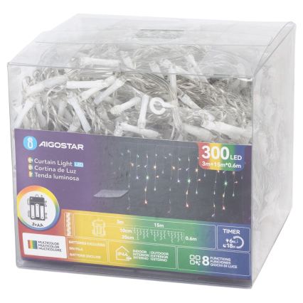 Aigostar - LED vanjski božićni niz 300xLED/8 funkcija 3xAA 18x0,6 m IP44 višebojno