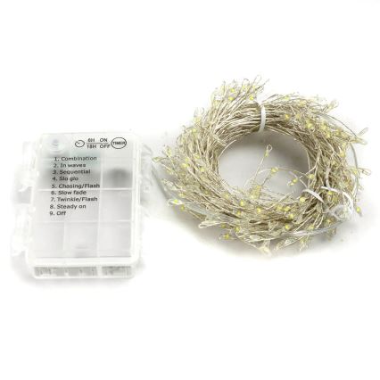Aigostar - LED Vanjski božićni lanac 300xLED/8 funkcija 3xAA 9,3m IP44 hladno bijela