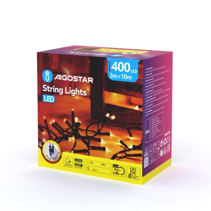 Aigostar - LED vanjski božićni niz 400 LED/8 funkcija 13m IP44 topla bijela