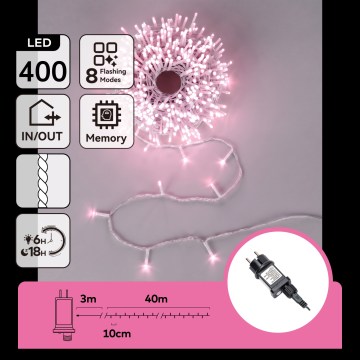 Aigostar - LED vanjski božićni niz 400 LED / 8 funkcija, 43 m, IP44, ružičasta