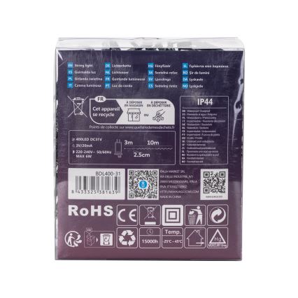 Aigostar - LED vanjski božićni niz 400xLED/8 funkcija 13m IP44 hladno bijela