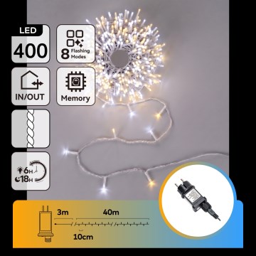 Aigostar - LED vanjski božićni niz 400xLED/8 funkcija 43m IP44 topla bijela/hladna bijela