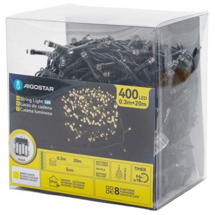 Aigostar - LED vanjski božićni niz 400xLED/8 funkcija 4xAA 20,3 m IP44 topla bijela