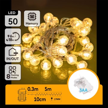 Aigostar - LED vanjski božićni niz 50xLED/3xAA/8 funkcija 5,3 m IP44 topla bijela