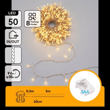 Aigostar - LED vanjski božićni niz 50xLED/8 funkcija 3xAA 5,3m IP44 topla bijela