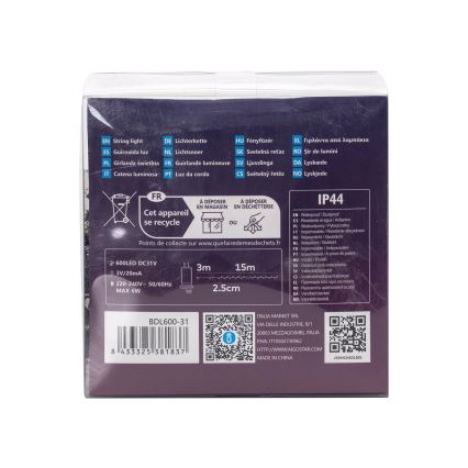 Aigostar - LED vanjski božićni niz 600xLED/8 funkcija 18m IP44 topla bijela