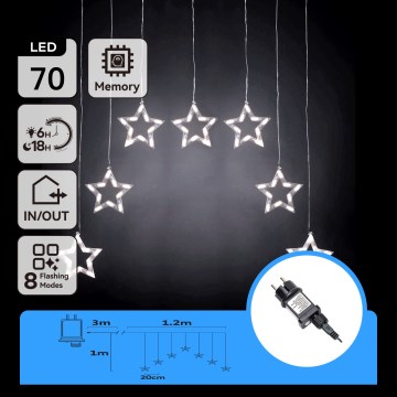 Aigostar - LED vanjski božićni niz 70xLED 1,2x1m IP44 hladno bijele zvijezde
