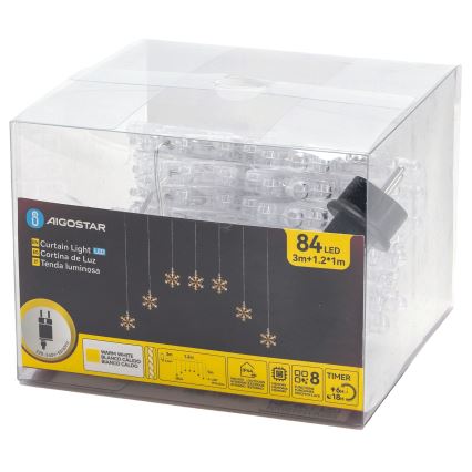 Aigostar - LED vanjski božićni svjetlosni niz 84xLED/8 funkcija 1,2x1m IP44 topla bijela pahuljice