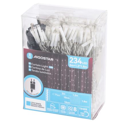 Aigostar - LED vanjski božićni lanac 234xLED/8 funkcija 1,2x1,8 m IP44 hladno bijela