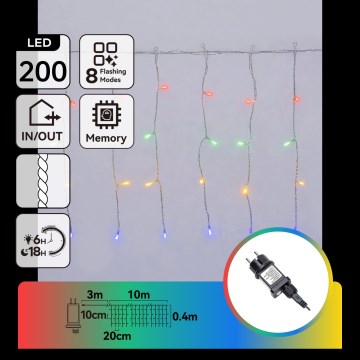 Aigostar - LED vanjski božićni višebojni lanac 200xLED/8 funkcija 13x0,4m IP44