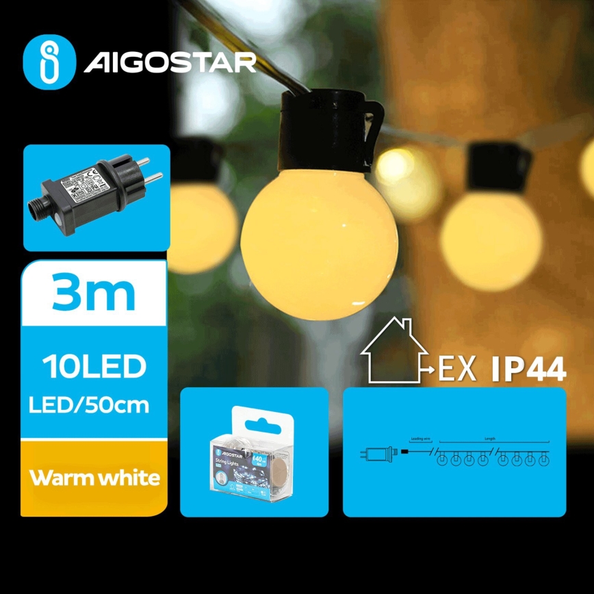 Aigostar - LED Vanjski dekorativni lanac 10xLED/3m IP44 topla bijela