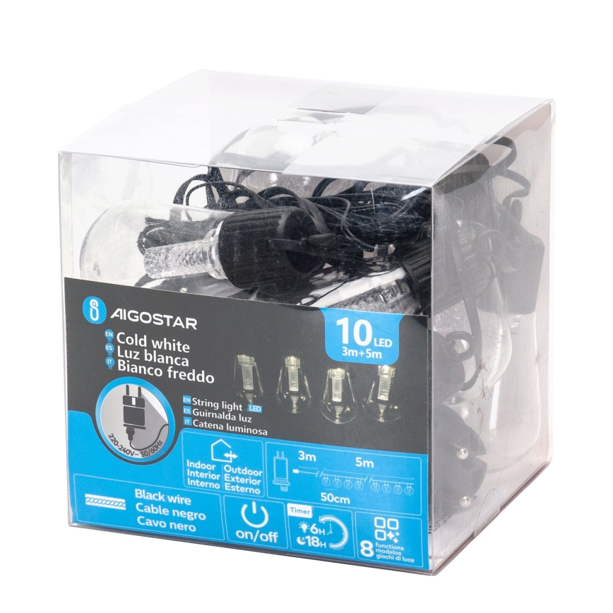 Aigostar - LED Vanjski dekorativni lanac 10xLED/8m IP44 hladna bijela
