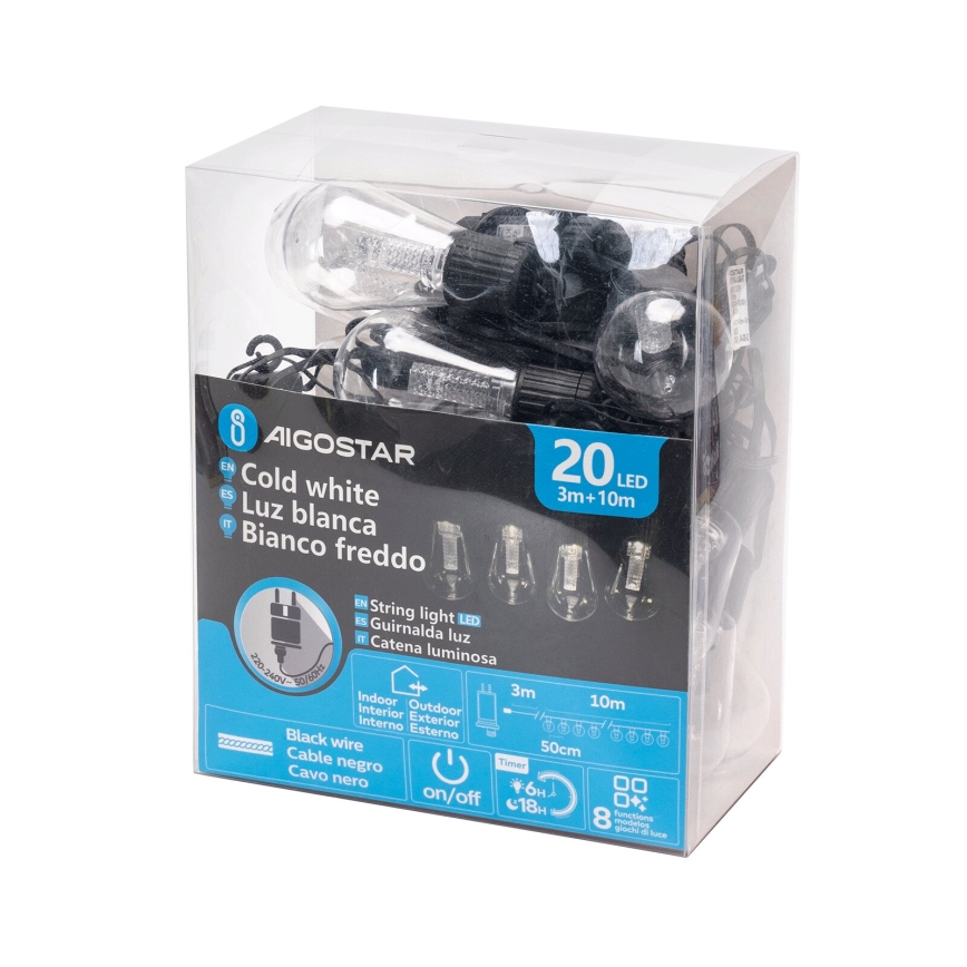 Aigostar - LED Vanjski dekorativni lanac 20xLED/13m IP44 hladna bijela