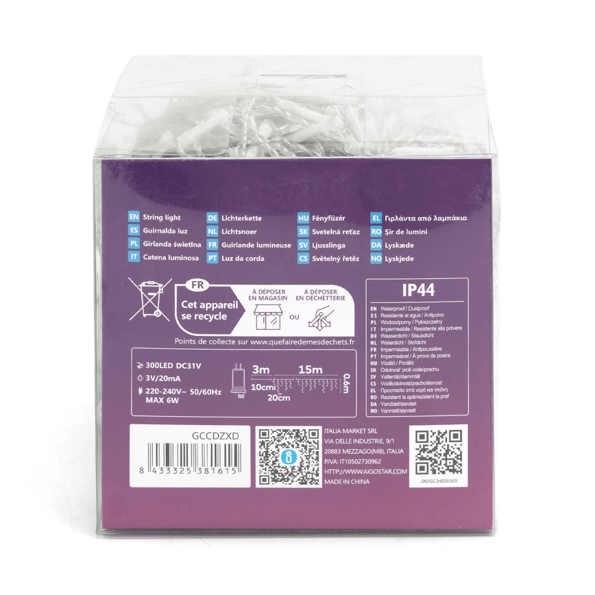 Aigostar - LED Vanjski dekorativni lanac 75xLED/6W/230V 15x0,6m IP44 hladna bijela