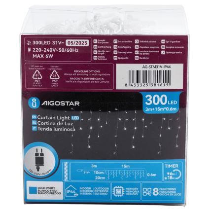 Aigostar - LED vanjski dekorativni lanac 75xLED/6W/230V 15x0,6m IP44 hladno bijela