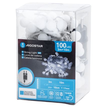 Aigostar - LED vanjski dekorativni niz 100xLED/8 funkcija 10 m IP44 hladna bijela