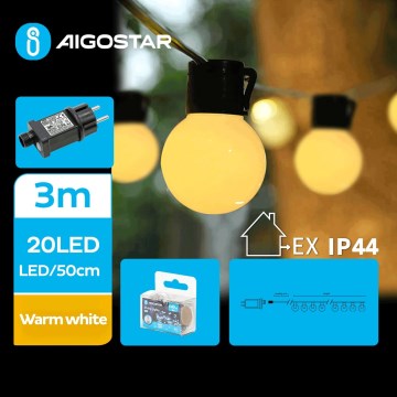 Aigostar - LED vanjski dekorativni niz 20xLED/13m IP44 topla bijela