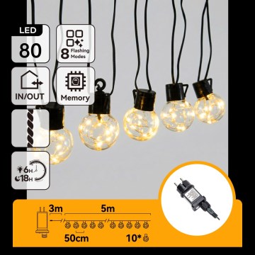 Aigostar - LED vanjski dekorativni niz 80xLED/8 funkcija 5 m IP44 topla bijela