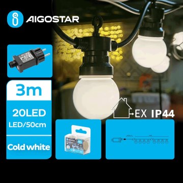 Aigostar - LED vanjski dekorativni svjetlosni niz 20xLED/3m IP44 hladno bijela