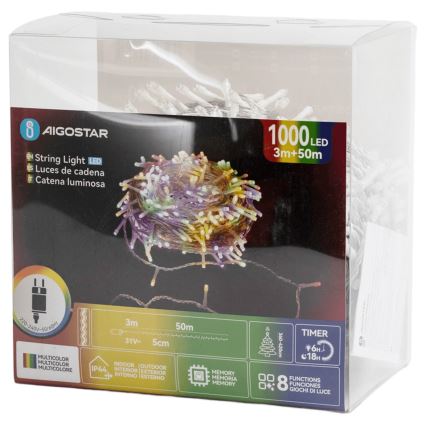 Aigostar - LED vanjski lanac 1000xLED/8 funkcija 53m IP44 višebojan
