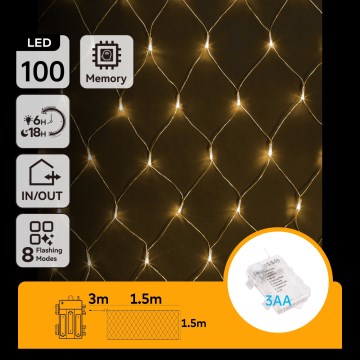 Aigostar - LED vanjski lanac 100xLED/8 funkcija/3xAA 4,5x1,5m IP44 topla bijela