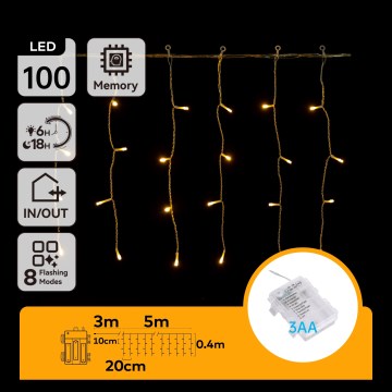 Aigostar-LED Vanjski lanac 100xLED/8 funkcija 3xAA 8x0,4m IP44 topla bijela