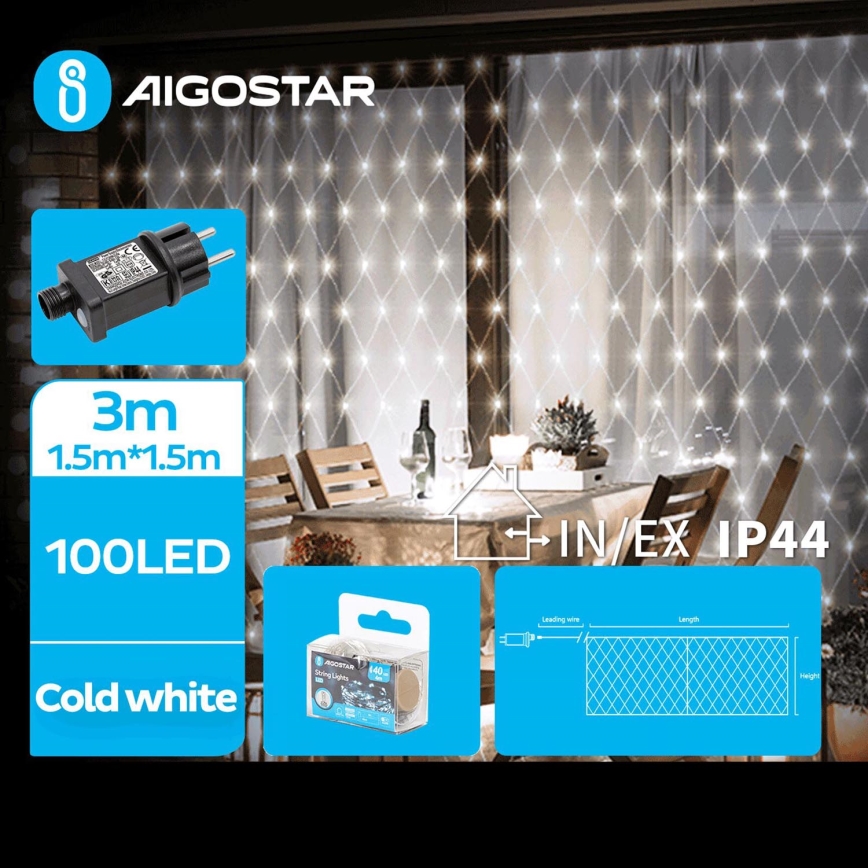 Aigostar - LED Vanjski lanac 100xLED/8 funkcija 4,5x1,5m IP44 hladna bijela