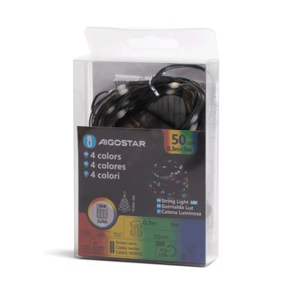 Aigostar - LED vanjski lanac 50xLED/8 funkcija 3xAA 5,3m IP44 višebojno
