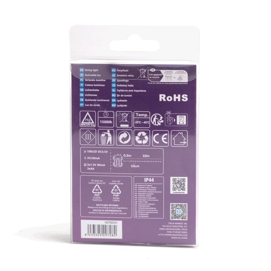 Aigostar - LED Vanjski  lanac 100xLED/8 funkcija/3xAA10,3m IP44 višebojno