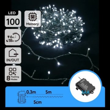 Aigostar - LED Vanjski niz 100xLED/8 funkcija 3xAA 5,3 m IP44 hladno bijela