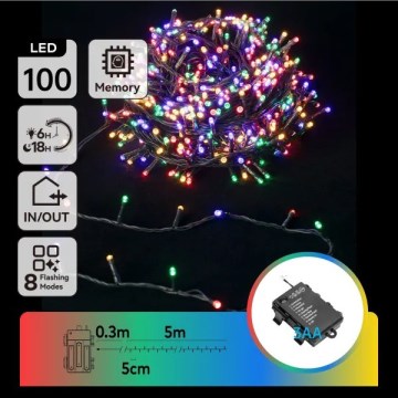Aigostar - LED vanjski niz 100xLED/8 funkcija 3xAA 5,3 m IP44 višebojan