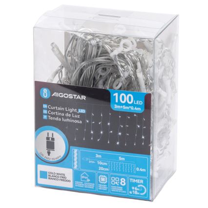 Aigostar - LED vanjski niz 100xLED/8 funkcija 5x0,4m IP44 hladno bijela