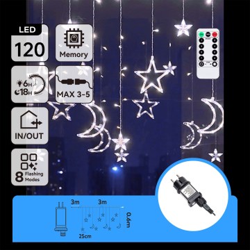 Aigostar - LED vanjski niz 120xLED/6W/230V/8 funkcija 3x0,6m IP44 hladno bijela + daljinski upravljač