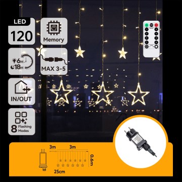 Aigostar - LED vanjski niz 120xLED/8 funkcija 3x0,6 m IP44 topla bijela + daljinski upravljač