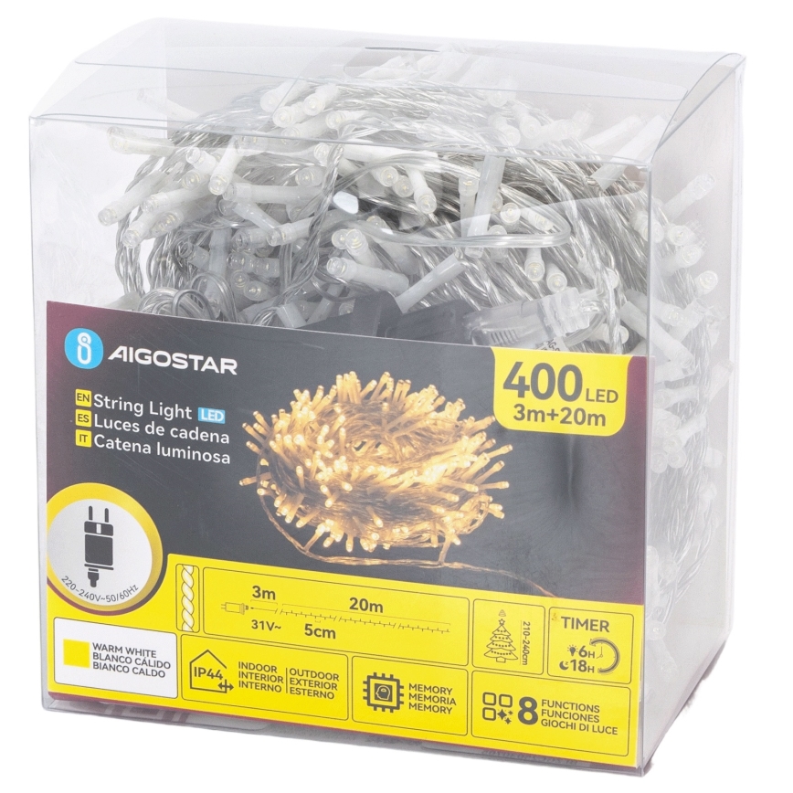 Aigostar - LED vanjski niz 400xLED/8 funkcija 20 m IP44 toplo bijela