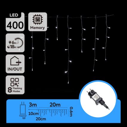 Aigostar - LED vanjski niz 400xLED/8 funkcija 23x0,6m IP44 hladno bijela