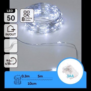 Aigostar - LED vanjski niz 50xLED/3xAA 5,3 m hladno bijela