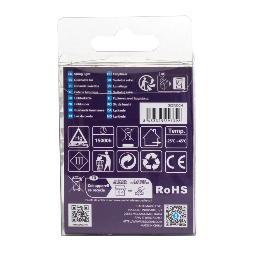 Aigostar - LED vanjski niz 50xLED/8 funkcija, 3xAA, 5,3 m, IP44, topla bijela