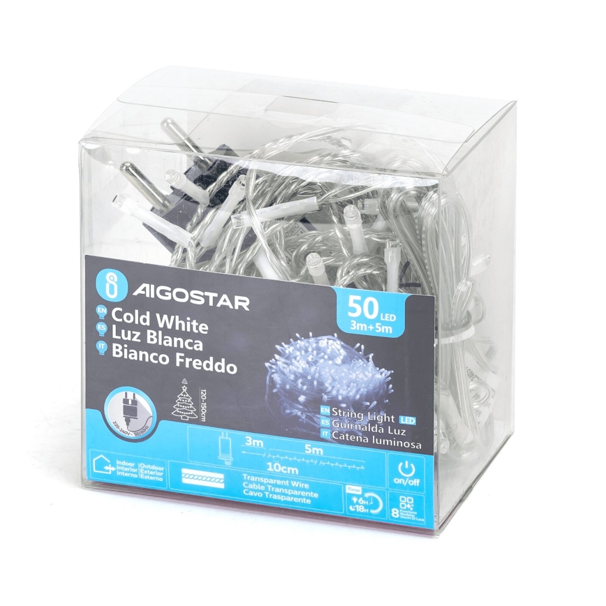 Aigostar - LED vanjski niz 50xLED/8 funkcija 8m IP44 hladno bijela