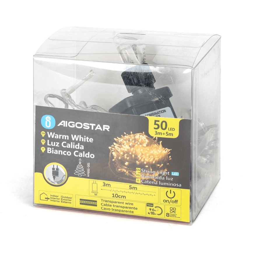 Aigostar - LED vanjski niz 50xLED/8 funkcija 8m IP44 topla bijela