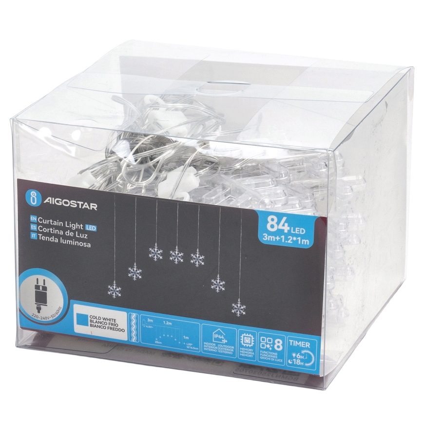 Aigostar - LED Vanjski lanac 84xLED/8 funkcija 1,2x1m IP44 hladno bijela pahuljice