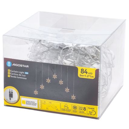 Aigostar - LED vanjski niz 84xLED/8 funkcija 1,2x1m IP44 topla bijela pahuljice