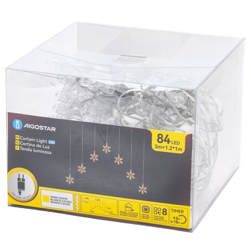 Aigostar - LED vanjski niz 84xLED/8 funkcija 1,2x1m IP44 topla bijela pahuljice