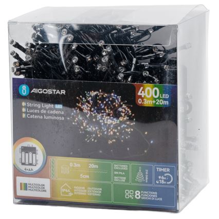 Aigostar - LED vanjski svjetlosni niz 400x LED/8 funkcija 4xAA 20,3 m IP44 višebojan