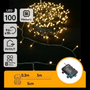 Aigostar - LED vanjski svjetlosni lanac 100xLED/8 funkcija 3xAA 5,3 m IP44 topla bijela