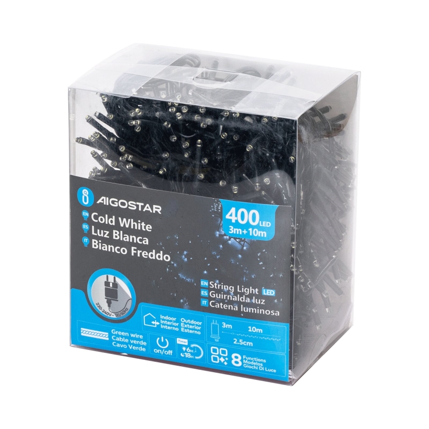 Aigostar - LED vanjski svjetlosni lanac 400xLED/8 funkcija 13m IP44 hladno bijela