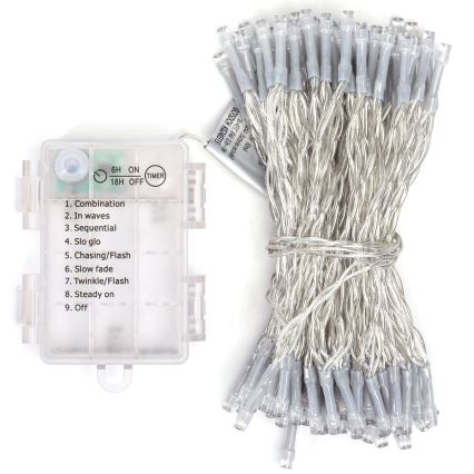 Aigostar - LED vanjski  niz 100xLED/8 funkcija/3xAA 10,3m IP44 hladno bijela